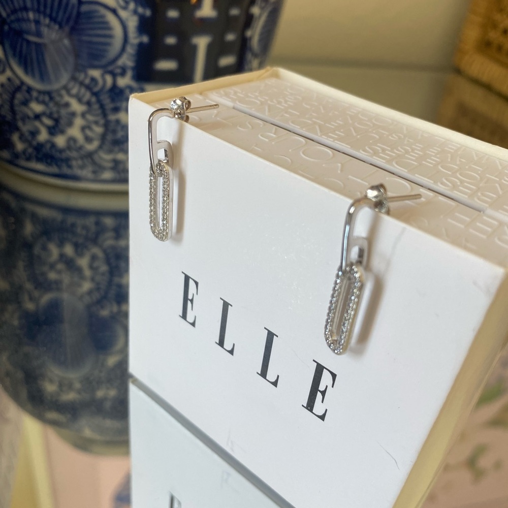 Elle Fashion Dangly Earrings and Bracelet Faux Diamond CZ Silver Chain